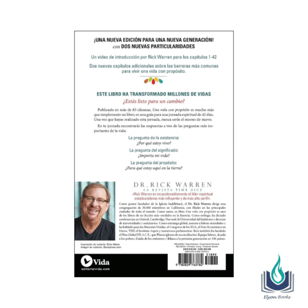 Imagen de la contraportada del libro de Rick Warren Una vida con propósito.